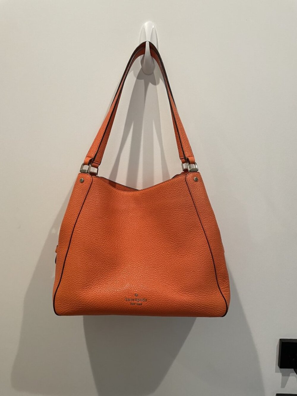 Kate Spade Orange Pebbled Leather Lena Large Triple Compartment Shoulder Bag